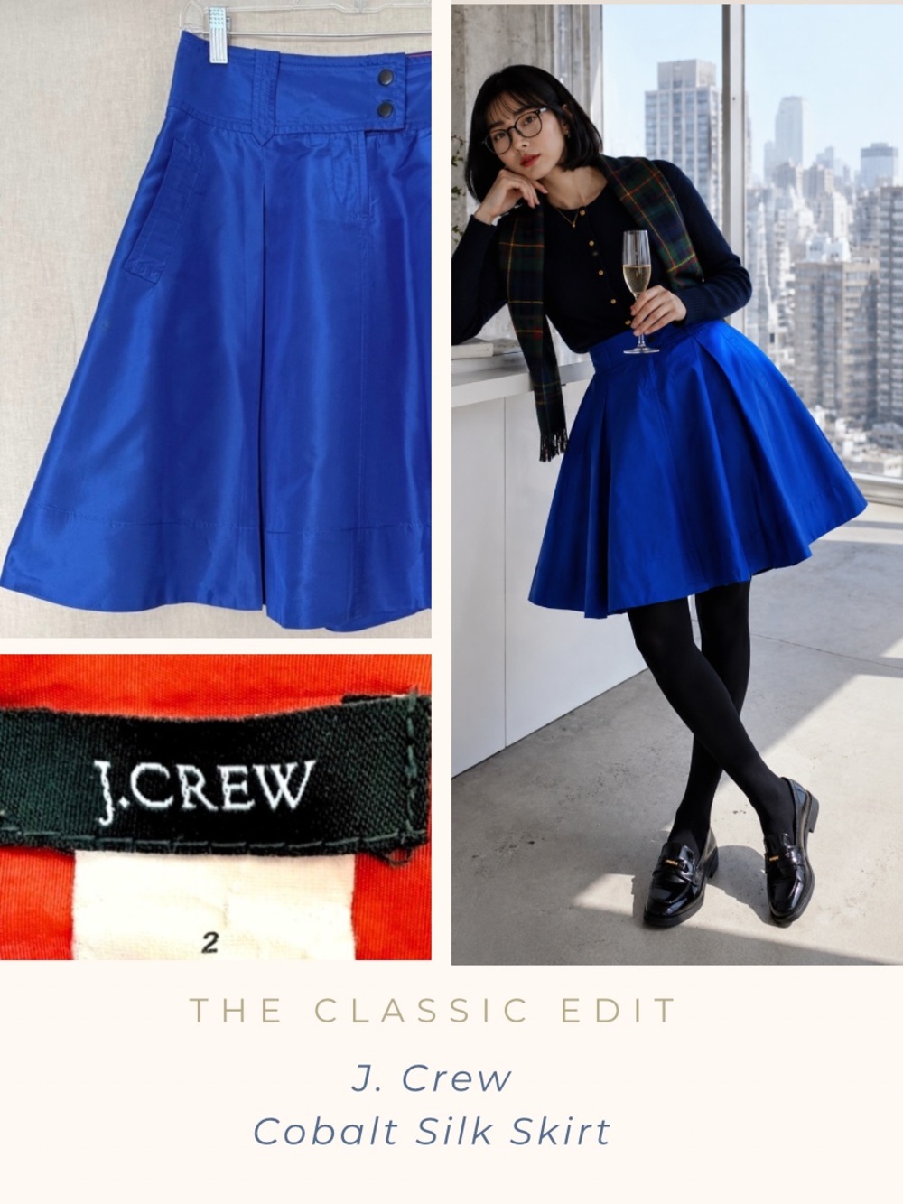 J.Crew 100% Silk Flared Skirt | Cobalt Blue Pleated A-Line Midi | Fully Lined